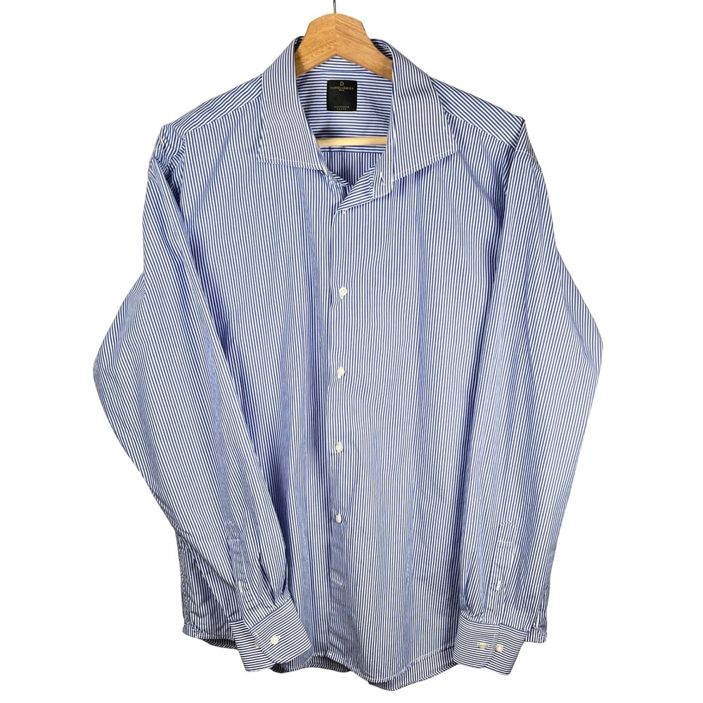 Doppelgänger Boutique Blue White Pinstripe 100% Cotton Dress Shirt‎ Mens 17.5